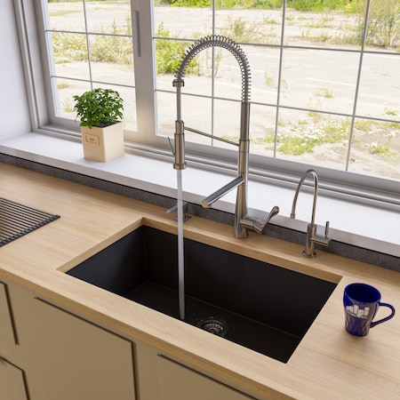 Alfi Brand Black 33" Sgl Bowl Undermount Granite Composite Kitchen Sink AB3322UM-BLA